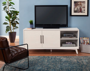 Alpine Furniture Tranquility TV Console, White 1867-10 White Mahogany Solids & Veneer 64 x 18 x 28