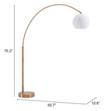 Zuo Modern Griffith Steel, Glass Modern Commercial Grade Floor Lamp Brass, White Steel, Glass