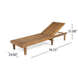 Nadine Outdoor Modern Acacia Wood Chaise Lounge with Cushion, Teak and Rust Orange Noble House