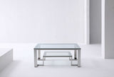 Square Clear Glass Coffee Table with Stainless Steel Base