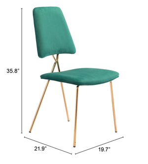 Zuo Modern Chloe 100% Polyester, Plywood, Steel Modern Commercial Grade Dining Chair Set - Set of 2 Green, Gold 100% Polyester, Plywood, Steel