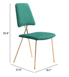 English Elm EE2656 100% Polyester, Plywood, Steel Modern Commercial Grade Dining Chair Set - Set of 2 Green, Gold 100% Polyester, Plywood, Steel