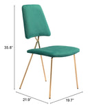 Zuo Modern Chloe 100% Polyester, Plywood, Steel Modern Commercial Grade Dining Chair Set - Set of 2 Green, Gold 100% Polyester, Plywood, Steel