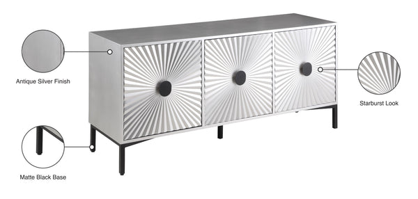 Glitz Engineered Wood / Iron Contemporary Antique Silver Sideboard/Buffet - 64" W x 18" D x 31" H
