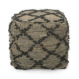 Concho Handcrafted Boho Fabric Cube Pouf, Charcoal