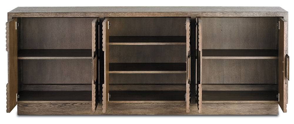 Morombe Credenza - Stylish Distressed Cocoa Storage Solution with Adjustable Shelves & Soft Close Doors