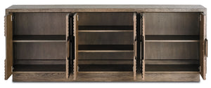 Morombe Credenza - Stylish Distressed Cocoa Storage Solution with Adjustable Shelves & Soft Close Doors