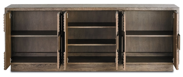 Morombe Credenza - Stylish Distressed Cocoa Storage Solution with Adjustable Shelves & Soft Close Doors