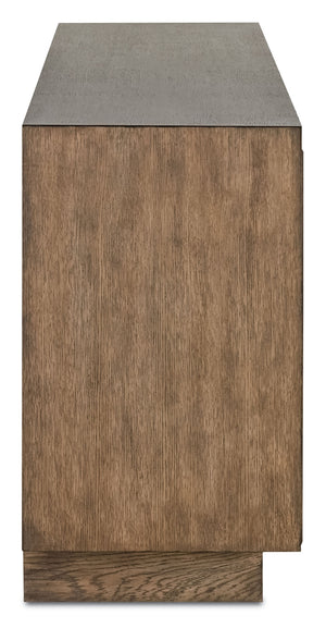 Morombe Credenza - Stylish Distressed Cocoa Storage Solution with Adjustable Shelves & Soft Close Doors