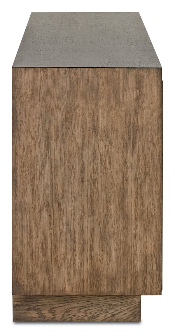 Morombe Credenza - Stylish Distressed Cocoa Storage Solution with Adjustable Shelves & Soft Close Doors