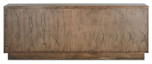 Morombe Credenza - Stylish Distressed Cocoa Storage Solution with Adjustable Shelves & Soft Close Doors