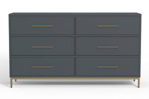 Alpine Furniture Madelyn Six Drawer Dresser, Slate Gray 2010G-03 Slate Gray Mahogany Solids & Veneer 60 x 18 x 34