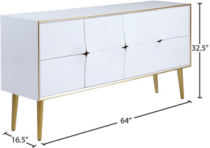 Pop Engineered Wood / Iron Contemporary White / Gold Sideboard/Buffet - 64" W x 16.5" D x 32.5" H
