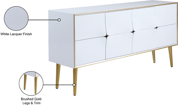 Pop Engineered Wood / Iron Contemporary White / Gold Sideboard/Buffet - 64" W x 16.5" D x 32.5" H