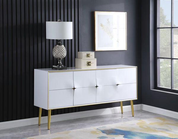 Pop Engineered Wood / Iron Contemporary White / Gold Sideboard/Buffet - 64" W x 16.5" D x 32.5" H