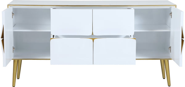 Pop Engineered Wood / Iron Contemporary White / Gold Sideboard/Buffet - 64" W x 16.5" D x 32.5" H
