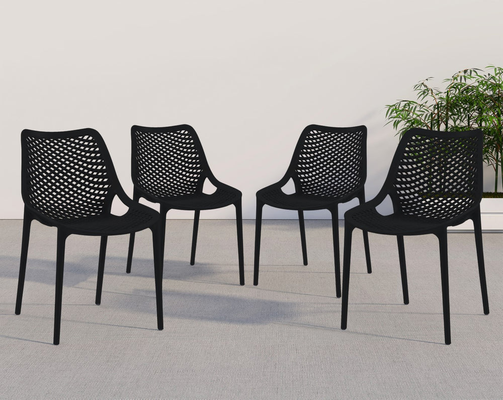 Mykonos Polypropylene Plastic Contemporary Black Outdoor Patio Dining Chair - 20" W x 24.5" D x 33" H