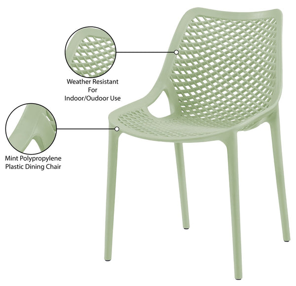 Mykonos Polypropylene Plastic Contemporary Mint Outdoor Patio Dining Chair - 20" W x 24.5" D x 33" H