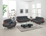 Sleek Black Leather Sofa Set