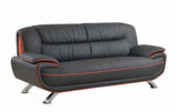 115" Sleek Black Leather Sofa Set