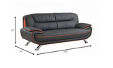 115" Sleek Black Leather Sofa Set