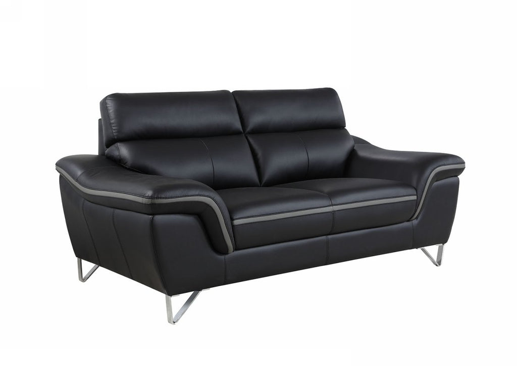 36" Contemporary Black Leather Loveseat