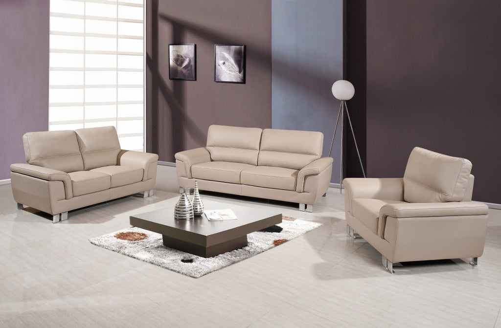 118" Modern Beige Leather Sofa Set