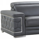 89" Sturdy Dark Gray Leather Sofa