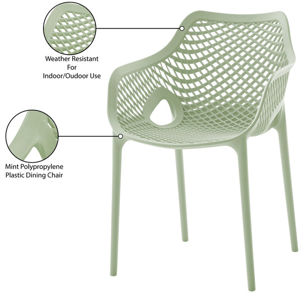 Mykonos Polypropylene Plastic Contemporary Mint Outdoor Patio Dining Chair - 22.5" W x 24.5" D x 31.5" H