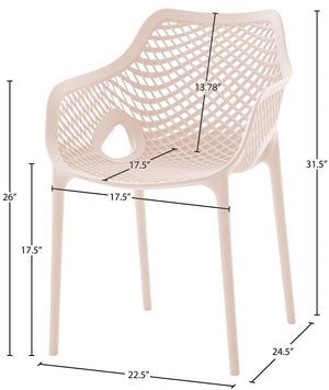 Mykonos Polypropylene Plastic Contemporary Pink Outdoor Patio Dining Chair - 22.5" W x 24.5" D x 31.5" H