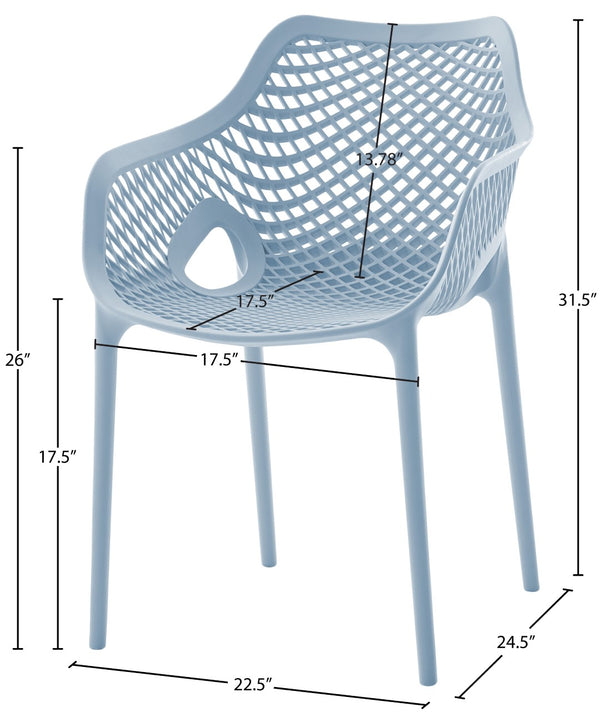 Mykonos Polypropylene Plastic Contemporary Sky Blue Outdoor Patio Dining Chair - 22.5" W x 24.5" D x 31.5" H