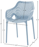 Mykonos Polypropylene Plastic Contemporary Sky Blue Outdoor Patio Dining Chair - 22.5" W x 24.5" D x 31.5" H