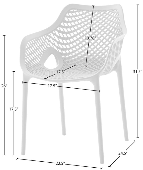 Mykonos Polypropylene Plastic Contemporary White Outdoor Patio Dining Chair - 22.5" W x 24.5" D x 31.5" H