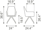 Zuo Modern Watkins 100% Polyester, Plywood, Steel Modern Commercial Grade Dining Chair Set - Set of 2 Gray, Black 100% Polyester, Plywood, Steel
