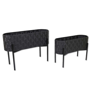 Sagebrook Home Contemporary Metal, Set of 2 -  16/20" Rectangular Planters, Black 16660 Black Iron