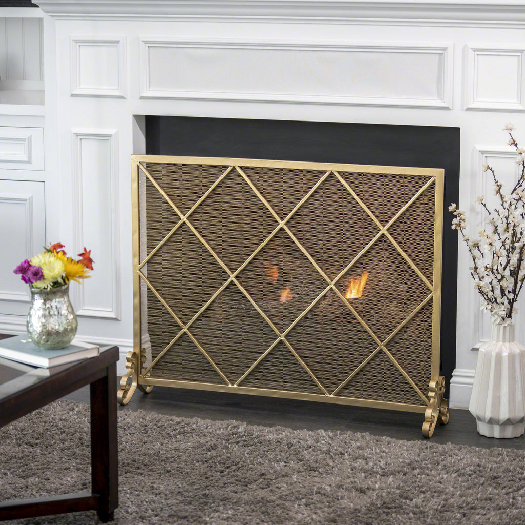 Noble House Howell Single Panel Gold Iron Fire Screen