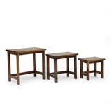 Camba Rustic Handcrafted Acacia Wood Nested Tables (Set of 3), Walnut Noble House