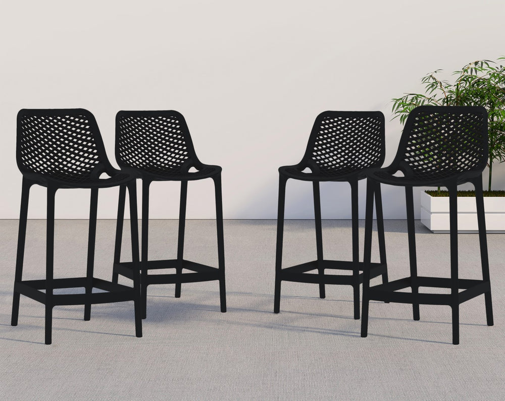 Mykonos Polypropylene Plastic Contemporary Black Outdoor Patio Stool - 17.5" W x 21" D x 38" H