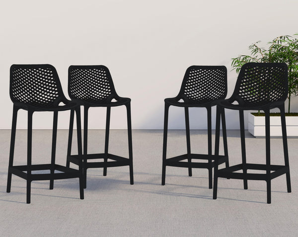Mykonos Polypropylene Plastic Contemporary Black Outdoor Patio Stool - 17.5" W x 21" D x 38" H