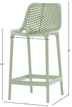 Mykonos Polypropylene Plastic Contemporary Mint Outdoor Patio Stool - 17.5" W x 21" D x 38" H
