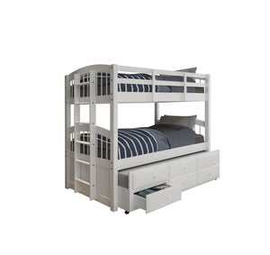 HomeRoots 80" X 42" X 70" White Twin Bunk Bed  Trundle With 3 Drawers 332368-HOMEROOTS 332368