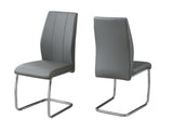 Two 77.5" Grey Leather Look Chrome Metal and Foam Dining Chairs