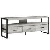 21.75" Grey Particle Board Hollow Core & Black Metal TV Stand with 3 Drawers