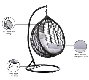 Tarzan Fabric / Rattan / Steel / Foam Contemporary Dark Grey Fabric Outdoor Patio Swing Chair - 42.5" W x 28" D x 77" H