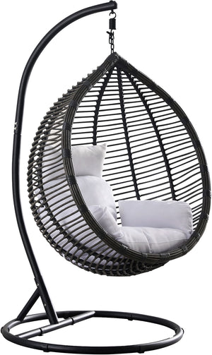 Tarzan Fabric / Rattan / Steel / Foam Contemporary Dark Grey Fabric Outdoor Patio Swing Chair - 42.5" W x 28" D x 77" H