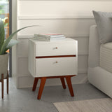 Alpine Furniture Dakota Two Drawer Nightstand 1974-02 White with Acorn Accents Mahogany Solids & Veneer 21 x 16 x 26