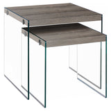 35.5" x 35.5" x 35.5" Dark Taupe Clear Particle Board Tempered Glass 2pcs Nesting Table Set