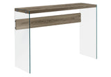 15.75" x 44" x 32" Dark Taupe Clear Particle Board Tempered Glass Accent Table