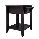 Cappuccino Finish Side Accent Table with Adjustable Cup Holder Drawer and Bottom Shelf