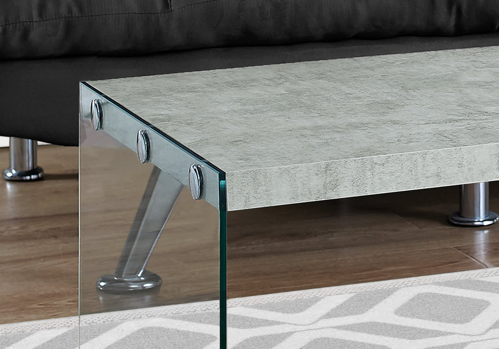 22" x 44" x 16" Grey Cement Tempered Glass Coffee Table